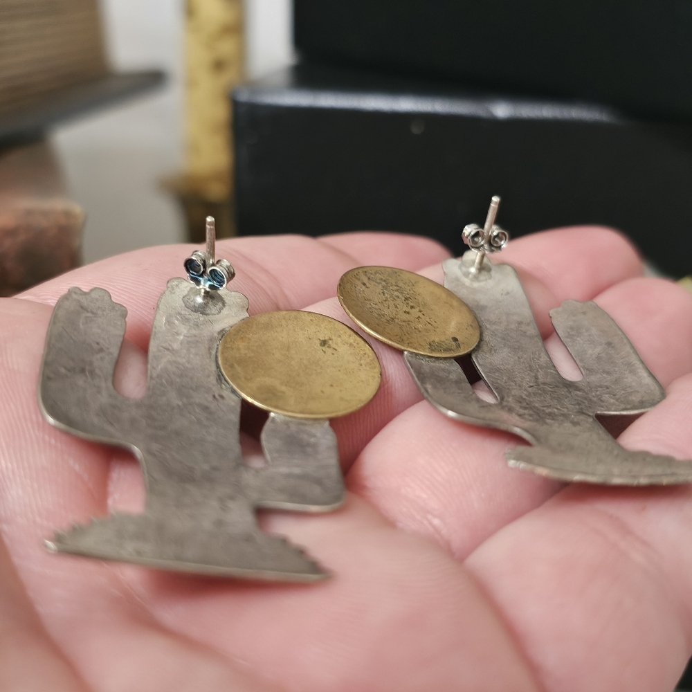 Sterling Silver Cactus Pierced Earrings - Picture 7 of 11